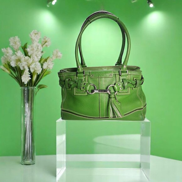 COACH Hampton Pebble Green Leather Satchel - Picture 2 of 15